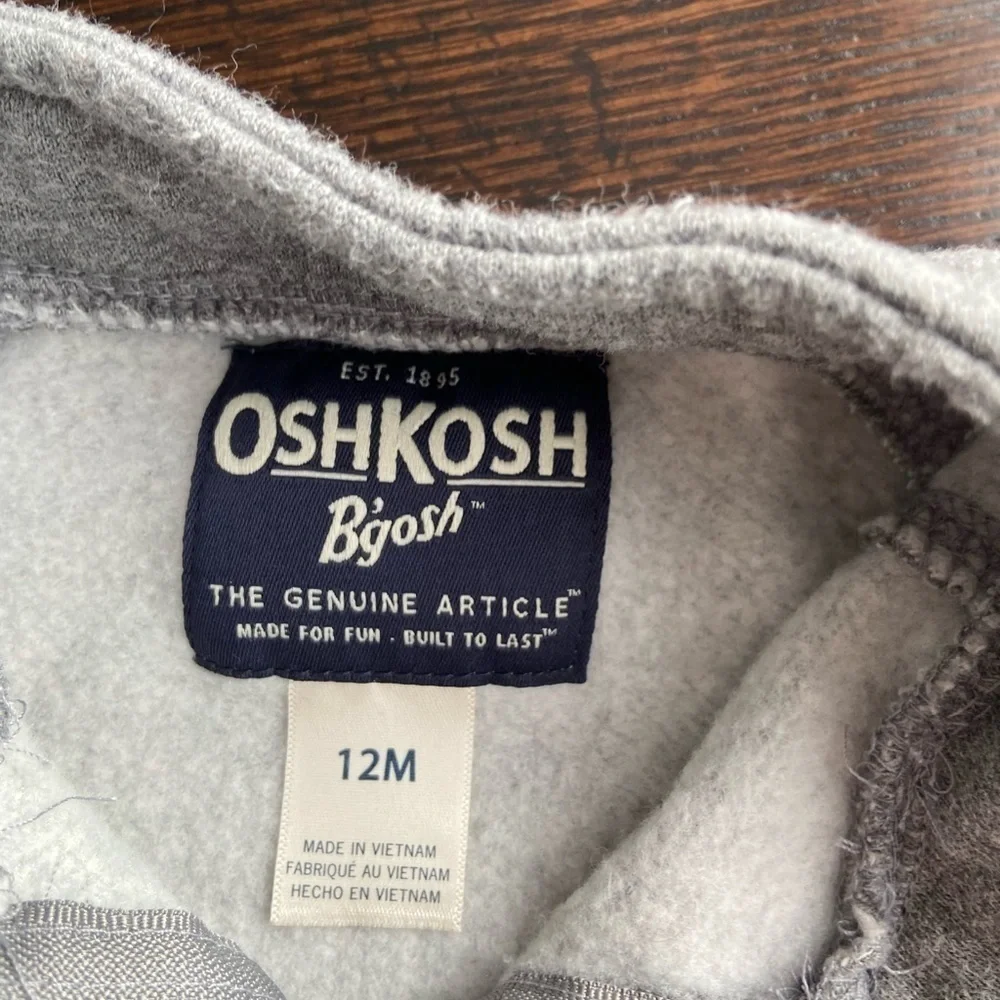 Boys 12 Month Grey and Red Adidas Pants with OshKosh Quarter Zip Sweatshirt